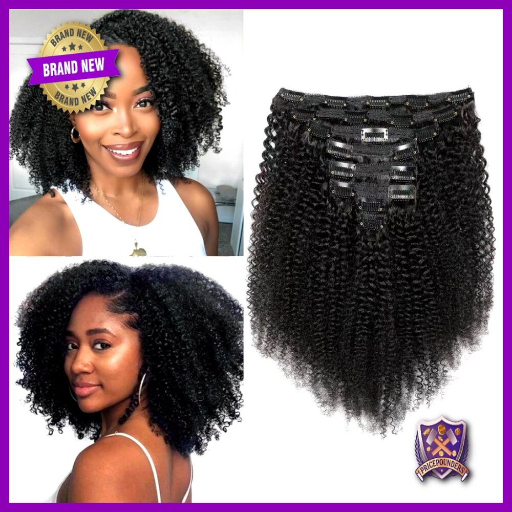 Human Hair Clip-In Extensions Kinky Curly 16 Inch 8pcs Set 120g